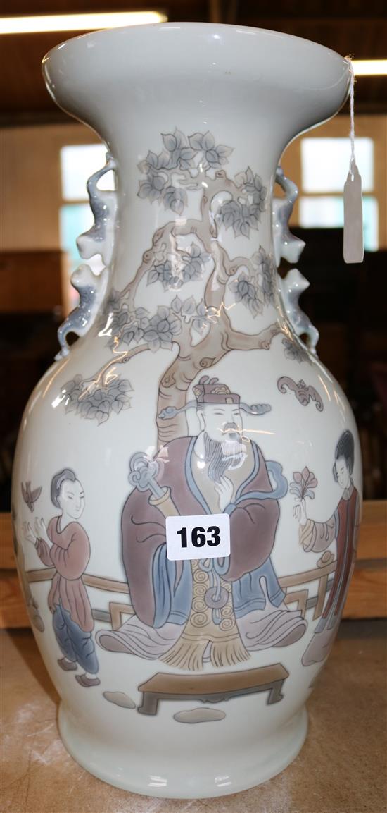 Lladro Chinese style vase, decorated figures, with chilong handles